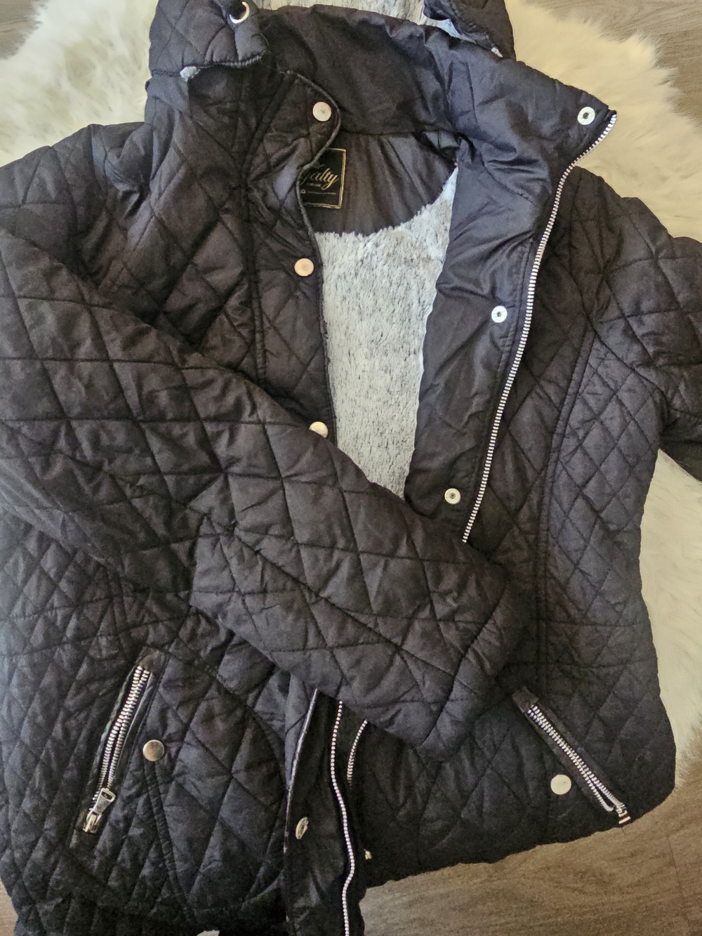 Royalty For Me Black Quilted Puffer Jacket with Hood